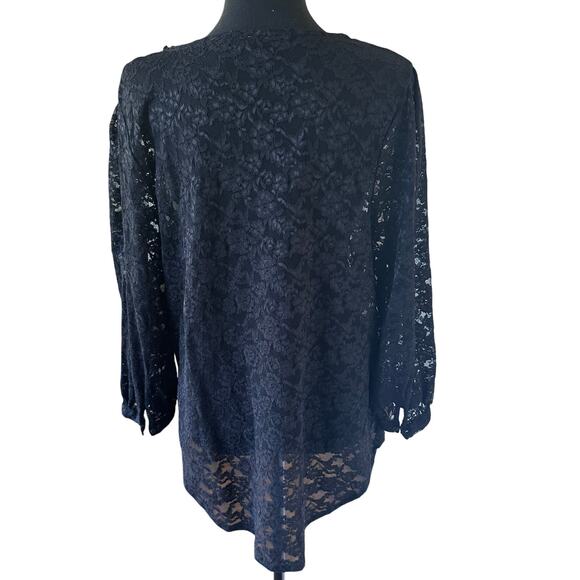Victoria Secret - Black Lace V-Neck Long Sleeve Blouse - Extra Large - Picture 3 of 9